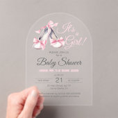 ピンクバレリーナ女の子の赤ちゃんシャワーアーチ澄ん アクリル招待状 (インサイチュ (ポータブル))
