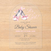 ピンクバレリーナ女の子の赤ちゃんシャワーアーチ澄ん アクリル招待状 (正面)