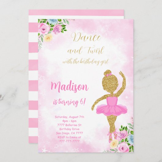 ピンクバレリーナ招待状 招待状 (正面/裏面)