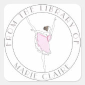 ピンクバレリーナ蔵書票お名前はこちらライブラリ スクエアシール (正面)