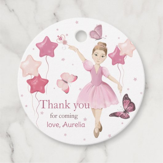 ピンクバレリーナ誕生日サンキューメッセージカード フェイバータグ (正面)