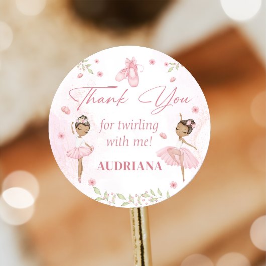 ピンクバレリーナ誕生日パーティーステッカー ラウンドシール