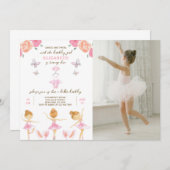 ピンクバレリーナ誕生日招待状と写真 招待状 (正面/裏面)