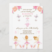 ピンクバレリーナ誕生日招待状 招待状 (正面/裏面)