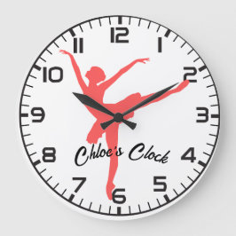 ピンクバレリーナ。名前のカスタマイズ。 ラージ壁時計