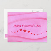 ピンクバレンタインの赤いハートの波 シーズンポストカード (正面/裏面)