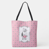 ピンクバレンタインオールドイングリッシュシープドッググレー1おもしろい トートバッグ (裏面)