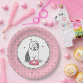 ピンクバレンタインオールドイングリッシュシープドッググレー1おもしろい ペーパープレート (パーティー)