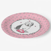 ピンクバレンタインオールドイングリッシュシープドッググレー1おもしろい ペーパープレート (アングル)