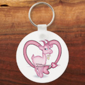 ピンクバレンタインデーの漫画ヤギの贈り物 キーホルダー (正面)