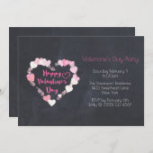 ピンクバレンタインデーの輝かしいハートパーティー 招待状 (正面/裏面)