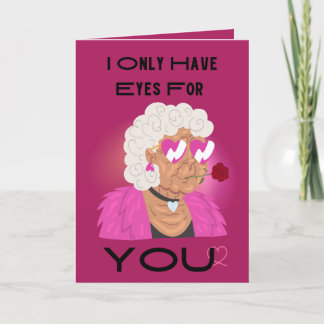 ピンクバレンタインデーを持つお婆さんのための目 シーズンカード