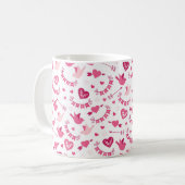ピンクバレンタインデーハート鳥類の矢印パターン コーヒーマグカップ (正面左)