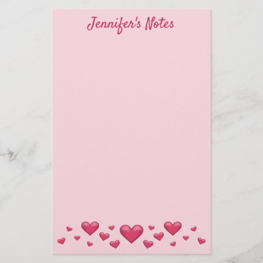 ピンクバレンタインデーハート&カスタム文字 便箋 (正面)