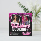 ピンクバレンタインデー予約ヘアスタイリストチラシ 招待状 (スタンド正面)