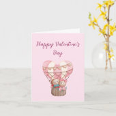 ピンクバレンタインデーteddy bear熱気球 カード (黄色い花)