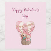 ピンクバレンタインデーteddy bear熱気球 ワインラベル (シングルラベル)