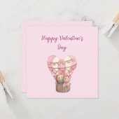 ピンクバレンタインデーteddy bear hot air balloon Ca カード (正面/裏面インサイチュ)