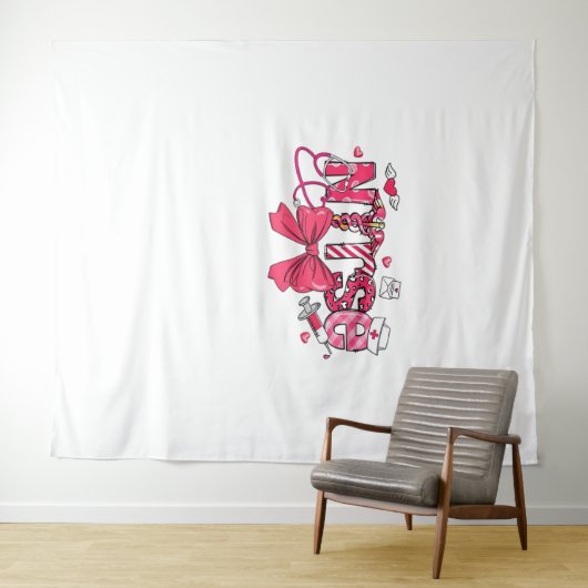 ピンクバレンタインナース、バレンタインコケットボウオーバー タペストリー (インサイチュ(横))