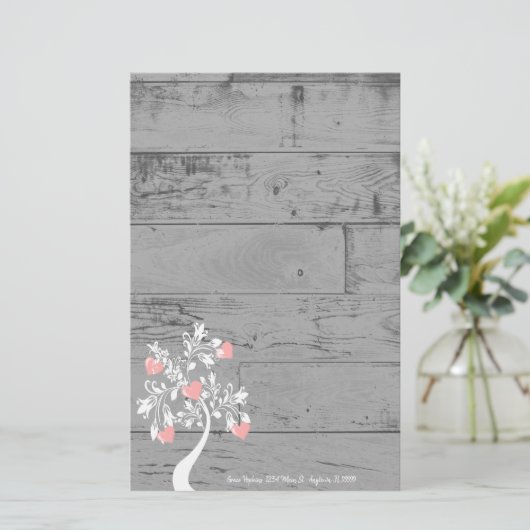 ピンクバレンタインハートの木パーソナライズされた文具 便箋 (スタンド正面)