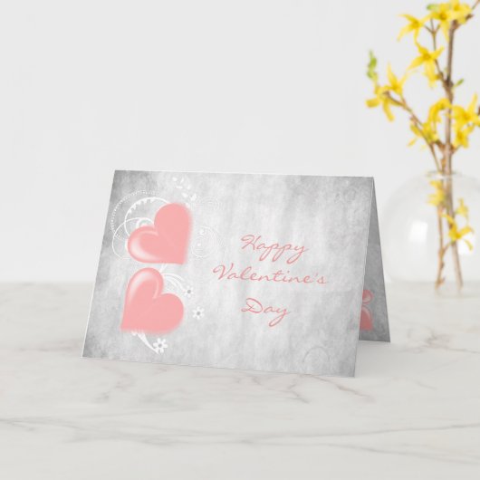 ピンクバレンタインハートグリーティングカード カード (黄色い花)