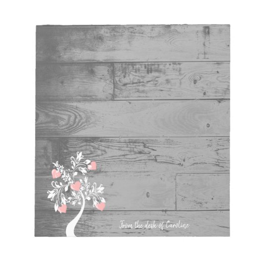 ピンクバレンタインハートツリーパーソナライズされたメモ帳 ノートパッド (正面)