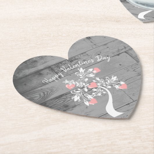 ピンクバレンタインハートツリー紙コースター ペーパーコースター (アングル)