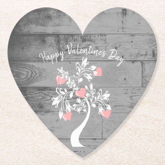 ピンクバレンタインハートツリー紙コースター ペーパーコースター (正面)