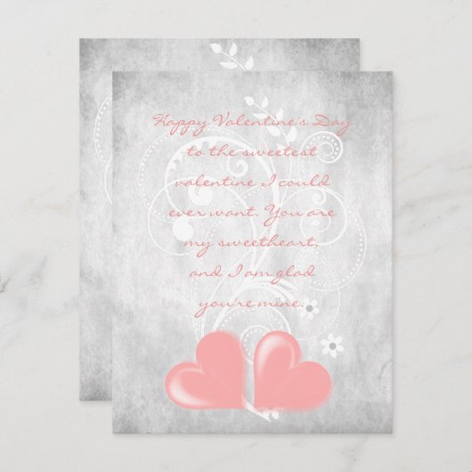 ピンクバレンタインハートフラットノートカード ノートカード (正面/裏面)