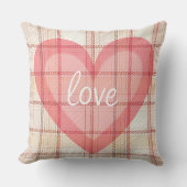 ピンクバレンタインハート付きタンプレイドパターン クッション (正面)