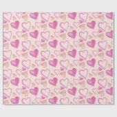 ピンクバレンタインハート水彩手絵を描形 ラッピングペーパー (フラット)