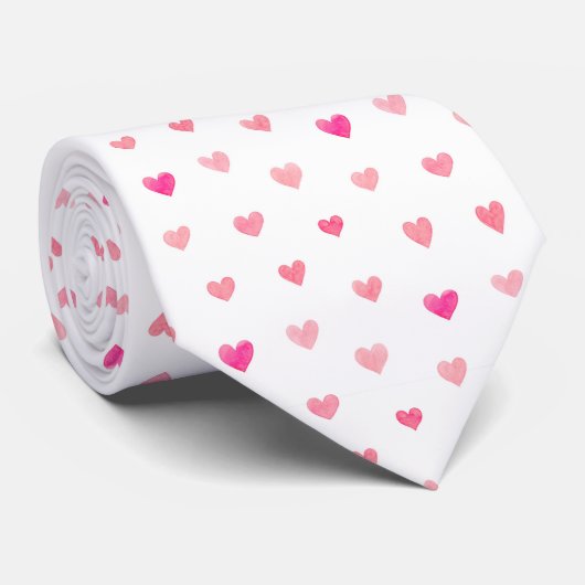 ピンクバレンタインハート水彩模様 ネクタイ (ロール)