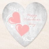 ピンクバレンタインハート紙コースター ペーパーコースター (正面)