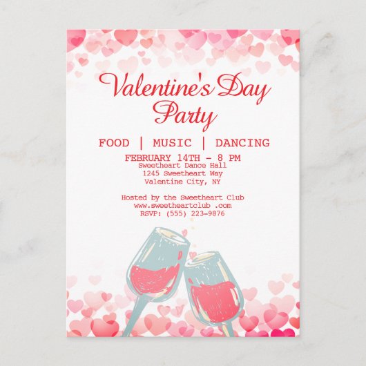 ピンクバレンタインパーティーフードミュージック踊りクラブ シーズンポストカード (正面)