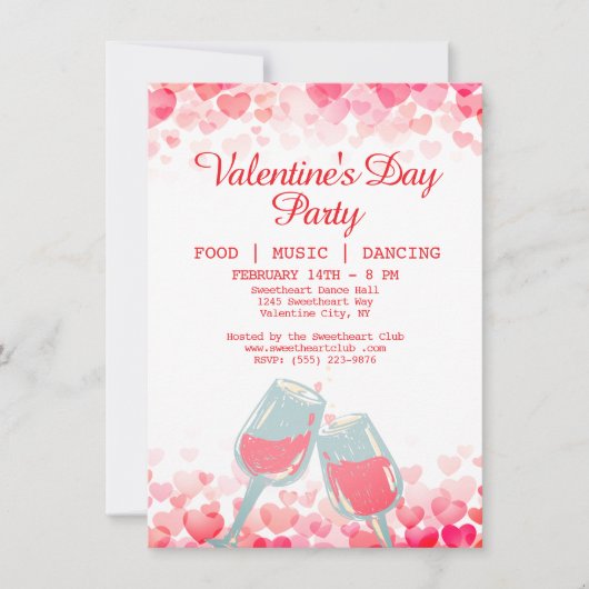 ピンクバレンタインパーティーフードミュージック踊りクラブ 招待状 (正面)