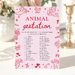 ピンクバレンタイン動物の妊娠期間ベビーシャワーゲーム 招待状