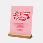 ピンクバレンタイン赤ちゃんシャワー言わないベビーゲーム アクリルサイン (傾斜)