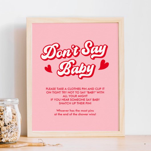 ピンクバレンタイン赤ちゃんシャワー言わないベビーゲーム ポスター