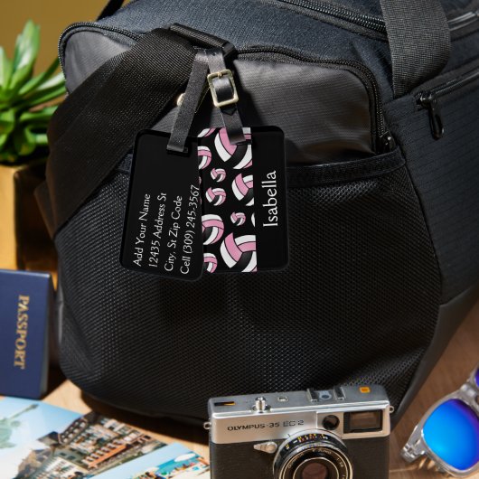 ピンクバレーボールのスポーツパターン ラゲッジタグ (正面&裏面)