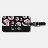 ピンクバレーボールのスポーツパターン ラゲッジタグ (正面横)