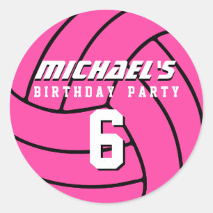 ピンクバレーボールステッカースポーツ子供の誕生日パーティー ラウンドシール