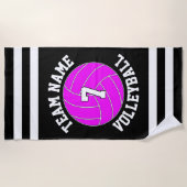 ピンクバレーボールチーム名とプレイヤー番号カスタム ビーチタオル (正面)