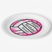 ピンクバレーボールハッピーバースデーカスタム紙パーティー ペーパープレート (アングル)