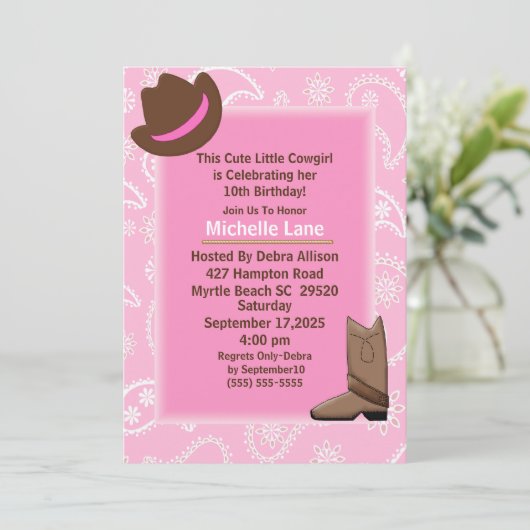 ピンクバンダナカウガールバースデーパーティー 招待状 (スタンド正面)