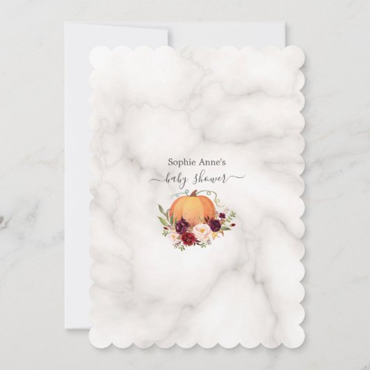 ピンクバーガンディフローラカボチャ仮想ベビーシャワー 招待状 (裏面)