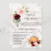 ピンクバーガンディフローラカボチャ仮想ベビーシャワー 招待状 (正面/裏面)