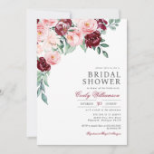 ピンクバーガンディフローラグリーンブライダルシャワー 招待状 (正面)