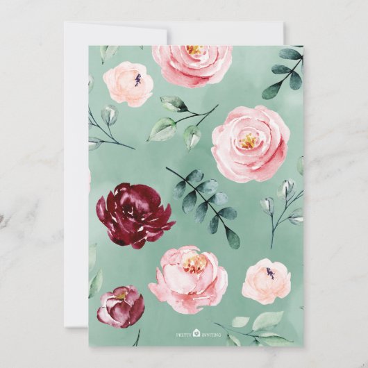 ピンクバーガンディフローラグリーンブライダルシャワー 招待状 (裏面)