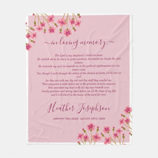 ピンクバーガンディフローラプサルム記念物 フリースブランケット (正面)