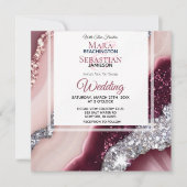 *~*ピンクバーガンディーアゲートRSVP QR 結婚AR66 招待状 (正面)